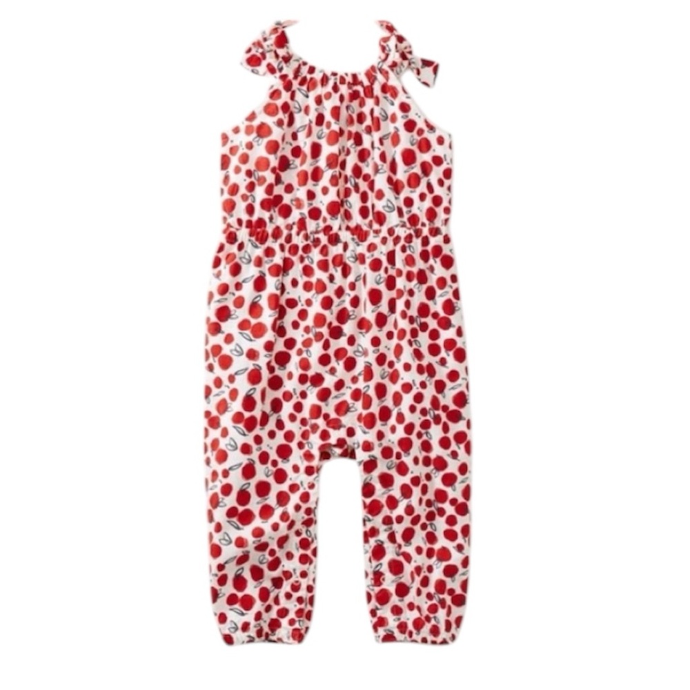 TEA COLLECTION Tie Shoulder Baby Romper Tangy Citrus Red Size 0-3 months cotton